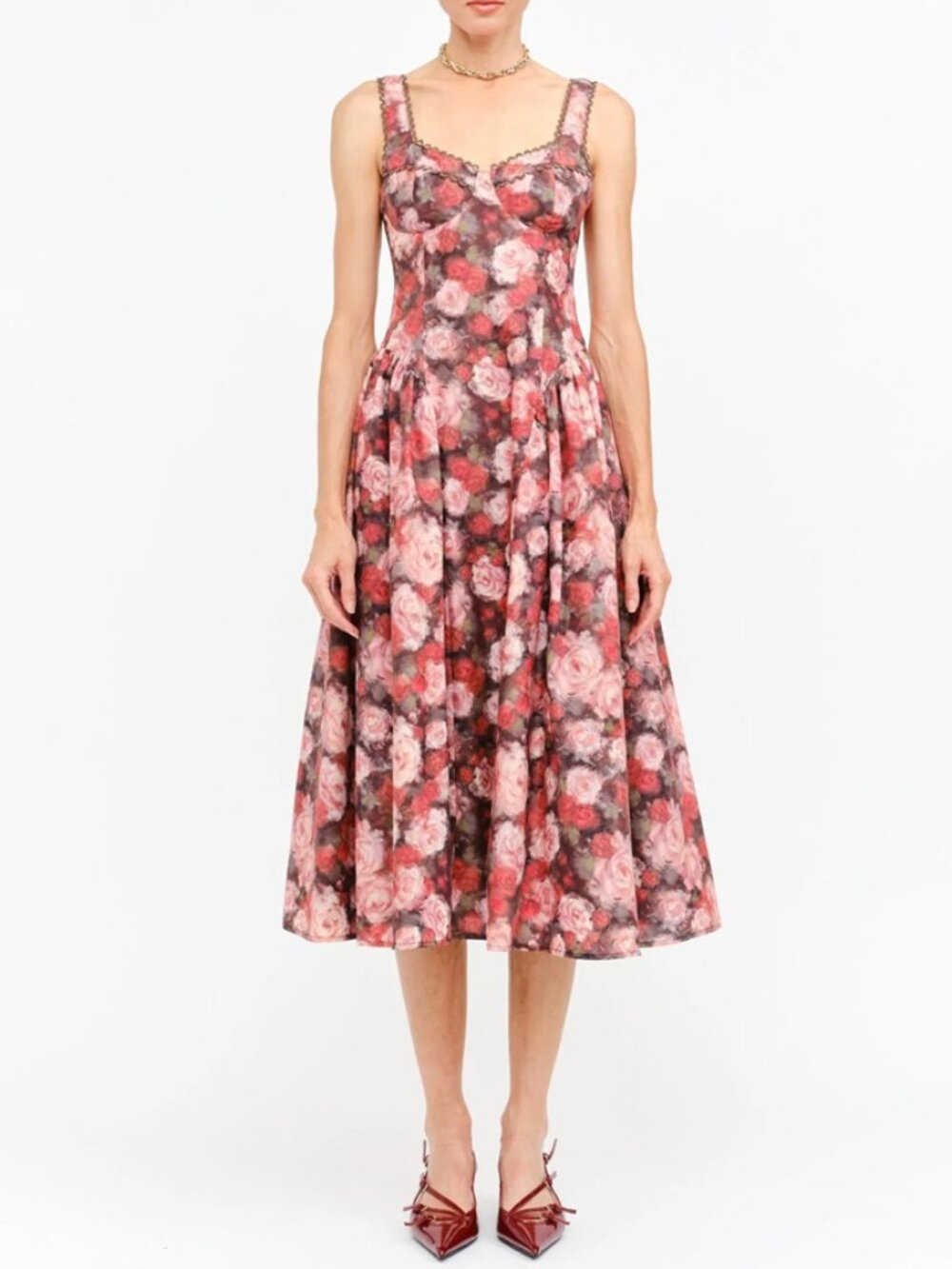 Sofie The Label Rose Floral Cottagecore Cotton Midi Dress Size M